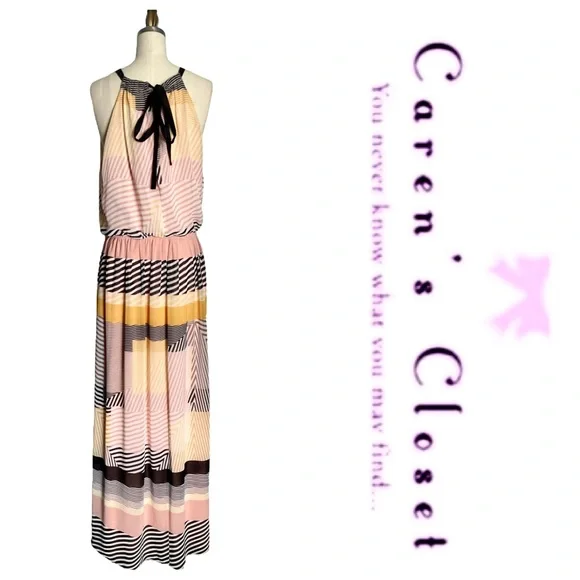 Vince Camuto Multi Colored Striped Chiffon Long Maxi Sundress - Picture 3 of 10